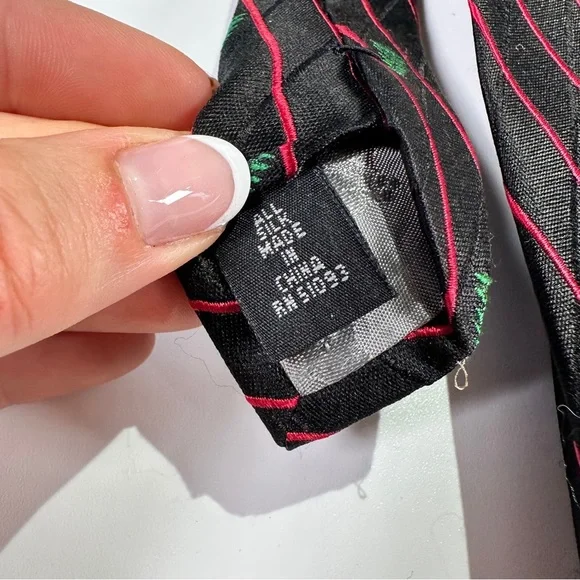 Hallmark Holiday Traditions Black Tie with Green Tree and Red Stripe Design - Picture 5 of 6